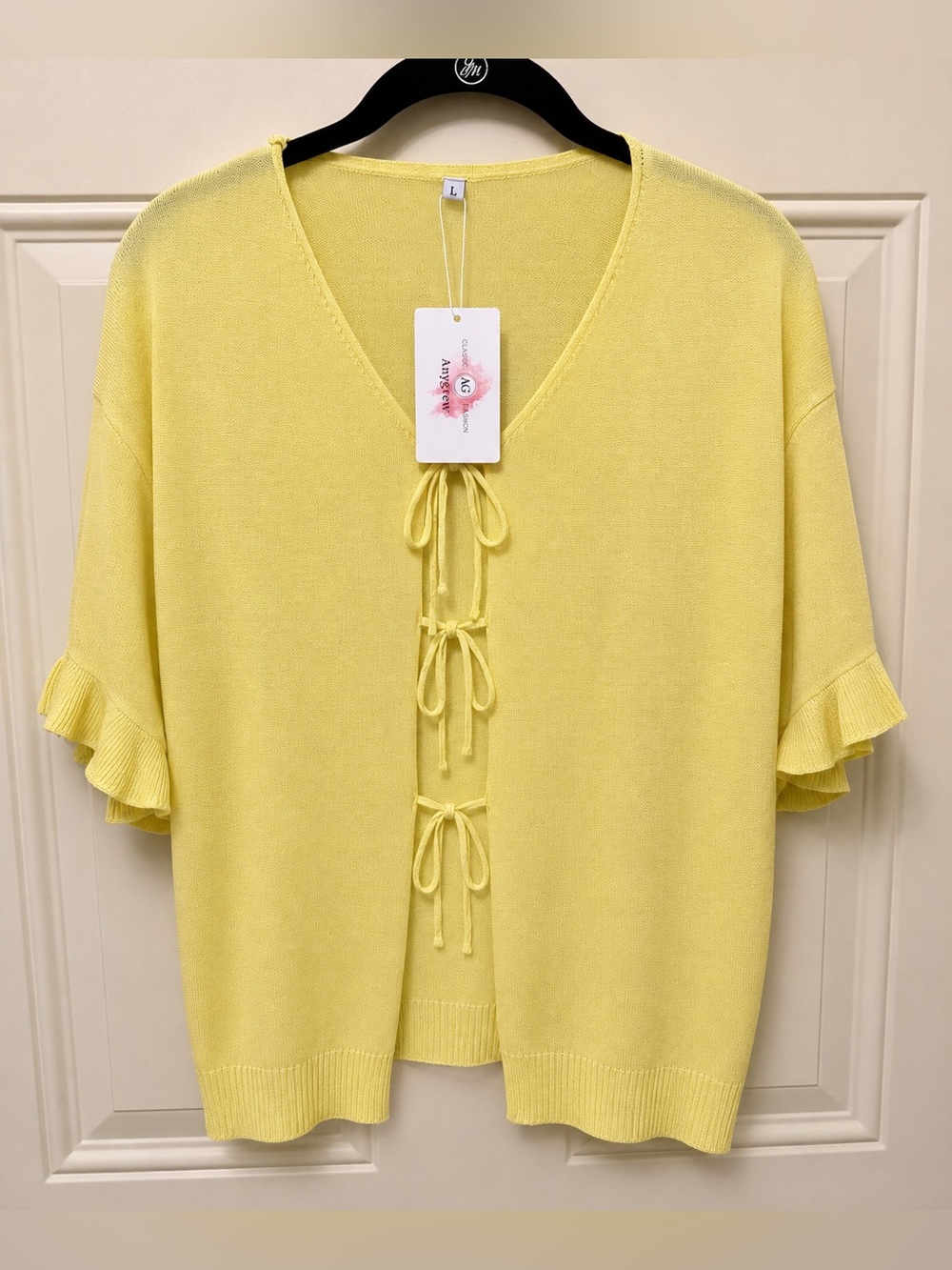 Anygrew Classic Fashion Sweater in Sunny Yellow with Front Ties Size Large